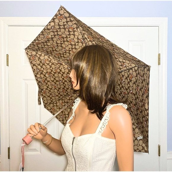 Coach Dancing Kittens Print Cat Tote Bag Mini Compact UV Protection Umbrella NWT - Picture 8 of 10